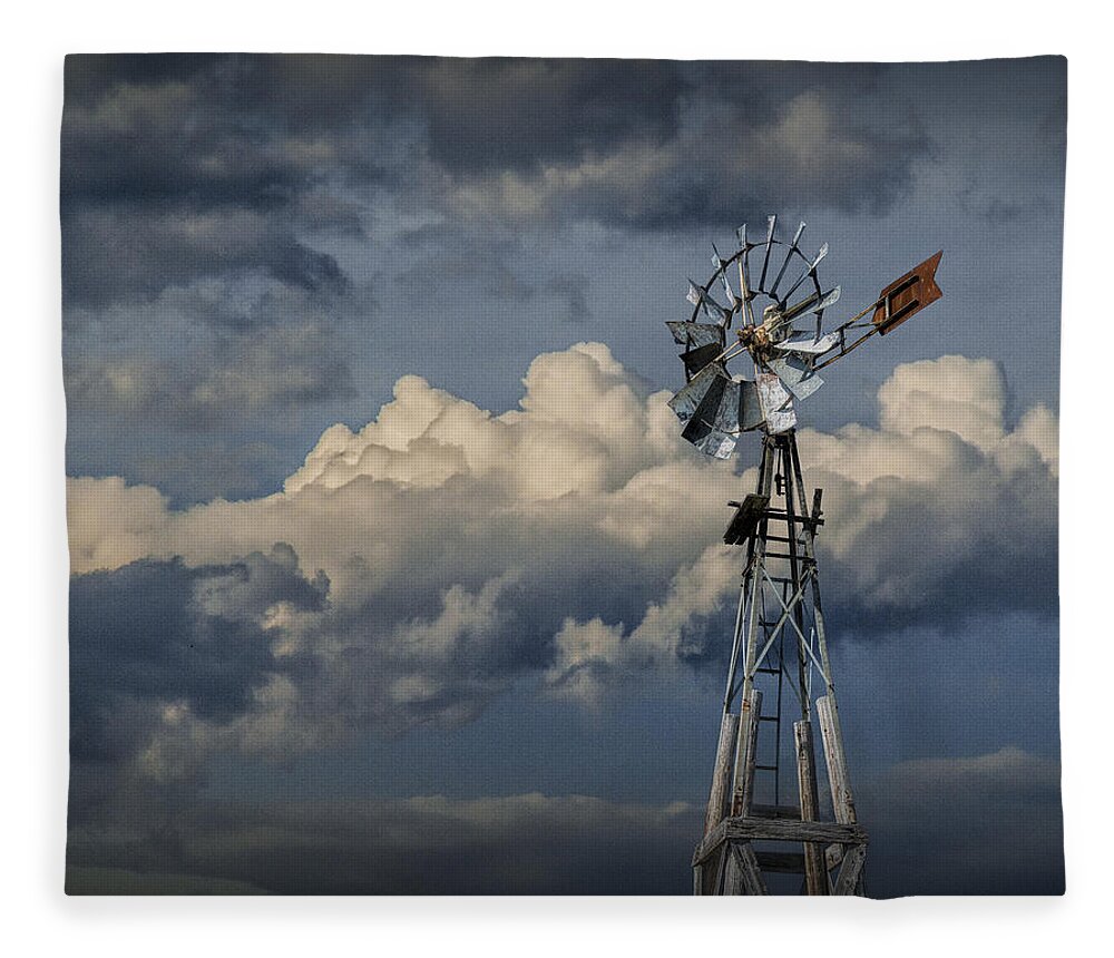 Art Fleece Blanket featuring the photograph Windmill Energy on Old Prairie Farm by Randall Nyhof