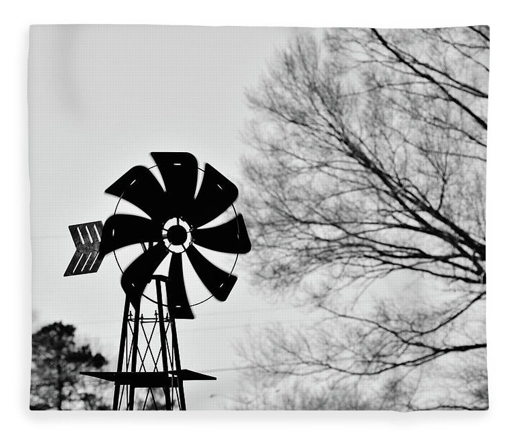 Windmill Fleece Blanket featuring the photograph Windmill on the Farm by Nicole Lloyd
