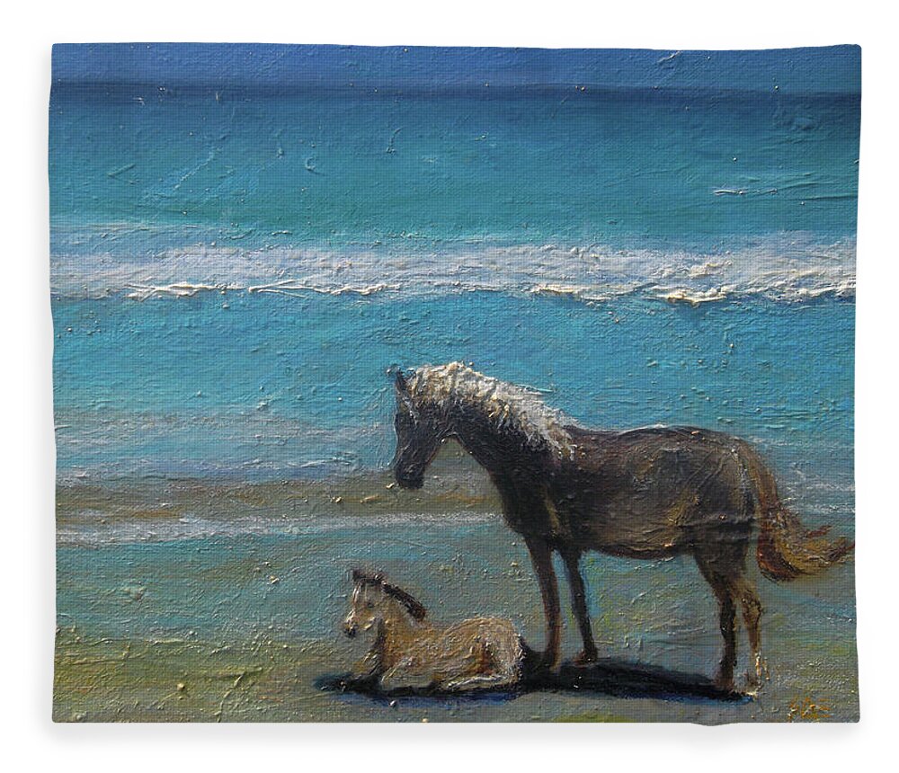 Horses Fleece Blanket featuring the painting Windswept by Susan Esbensen