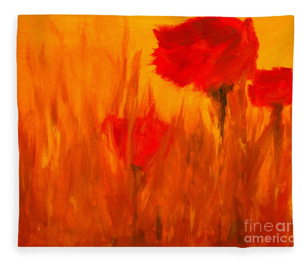 Flowers Fleece Blanket featuring the painting Windy Red by Julie Lueders 