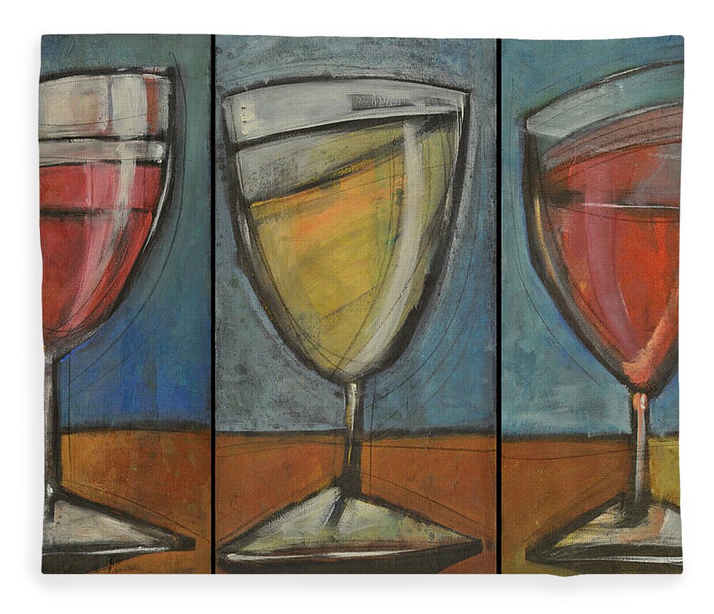 Wine Fleece Blanket featuring the painting Wine Trio Option 2 by Tim Nyberg