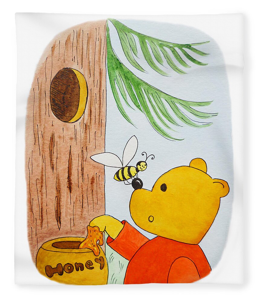 Winnie-the-pooh Fleece Blanket featuring the painting Winnie The Pooh and His Lunch by Irina Sztukowski