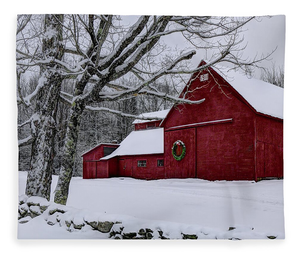Winter Fleece Blanket featuring the photograph Winter Barn by White Mountain Images