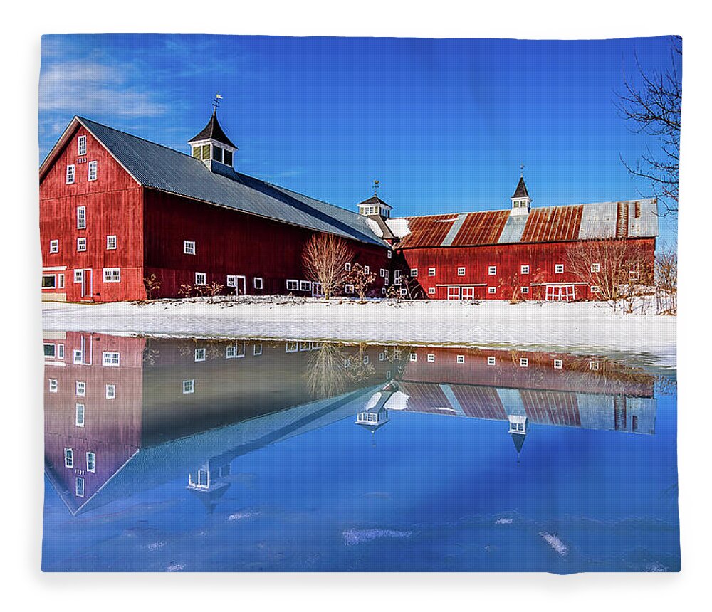 Winter Fleece Blanket featuring the photograph Winter Barn Reflection by Tim Kirchoff