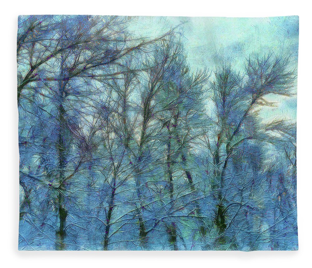 Forest Fleece Blanket featuring the digital art Winter Blue Forest by Leslie Montgomery