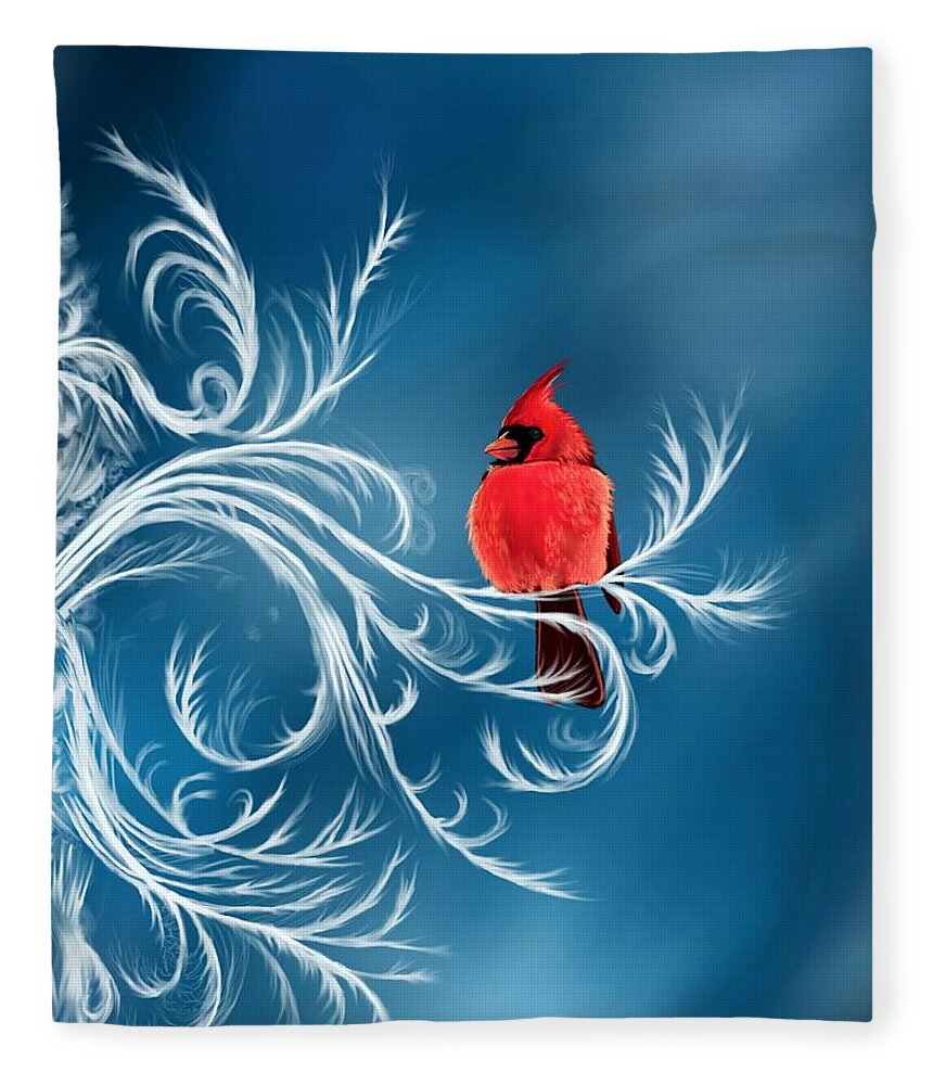Bird Fleece Blanket featuring the digital art Winter Cardinal by Norman Klein