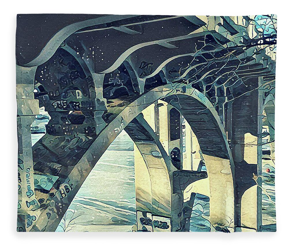Ford Bridge Fleece Blanket featuring the painting Winter Ford Bridge by Tim Nyberg
