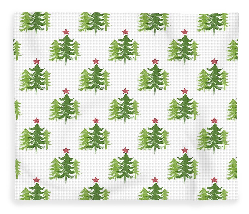 Winter Fleece Blanket featuring the painting Winter Holiday Trees 2- Art by Linda Woods by Linda Woods