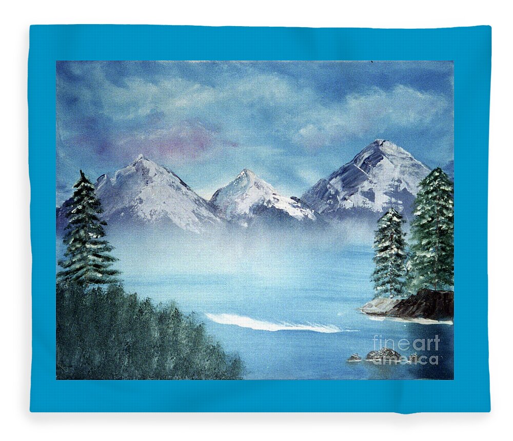 Lake Tahoe Fleece Blanket featuring the painting Winter In Lake Tahoe by Artist Linda Marie