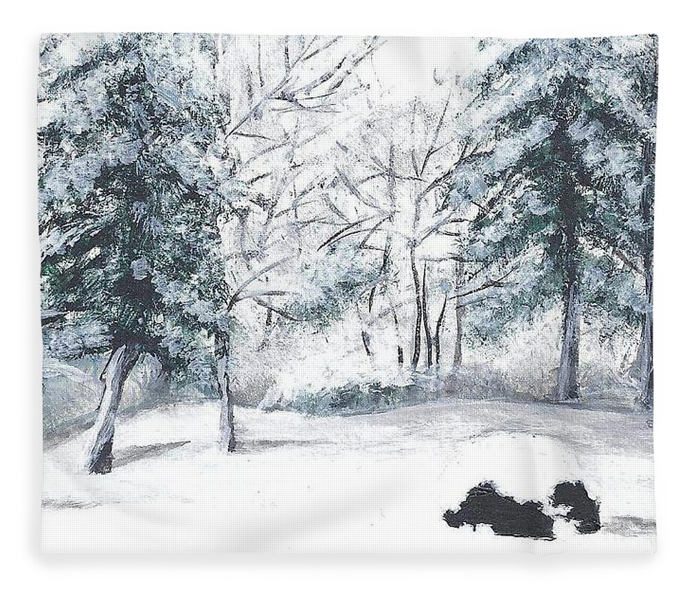 Winter Fleece Blanket featuring the painting Winter in Weatogue by Dani McEvoy