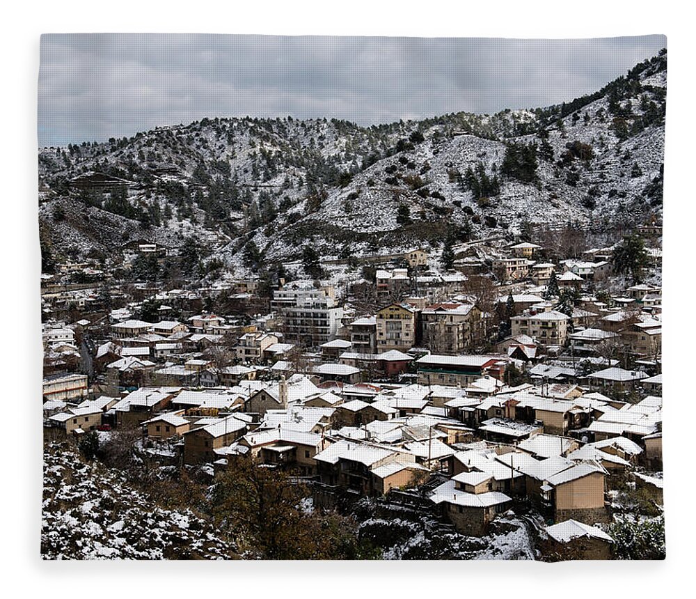 Winter Fleece Blanket featuring the photograph Winter mountain village landscape with snow by Michalakis Ppalis