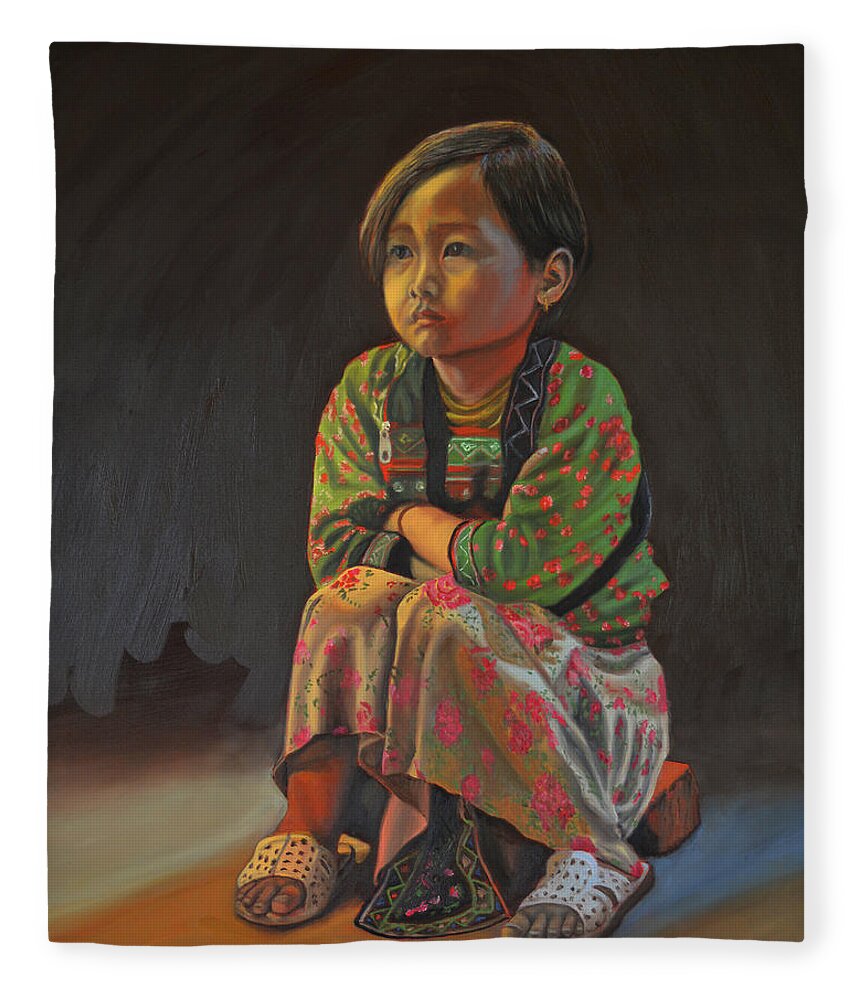 Portrait Painting Fleece Blanket featuring the painting Winter Night by Thu Nguyen
