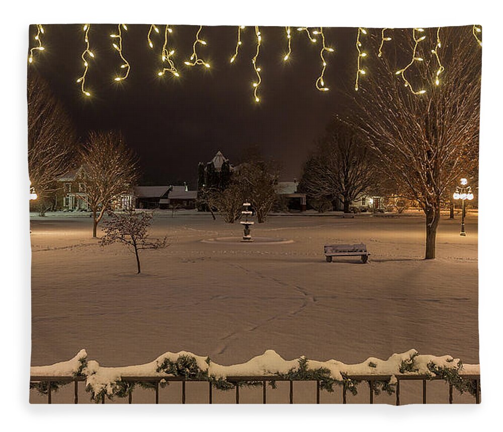 Vermont Fleece Blanket featuring the photograph Winter Night From the Gazebo by Tim Kirchoff
