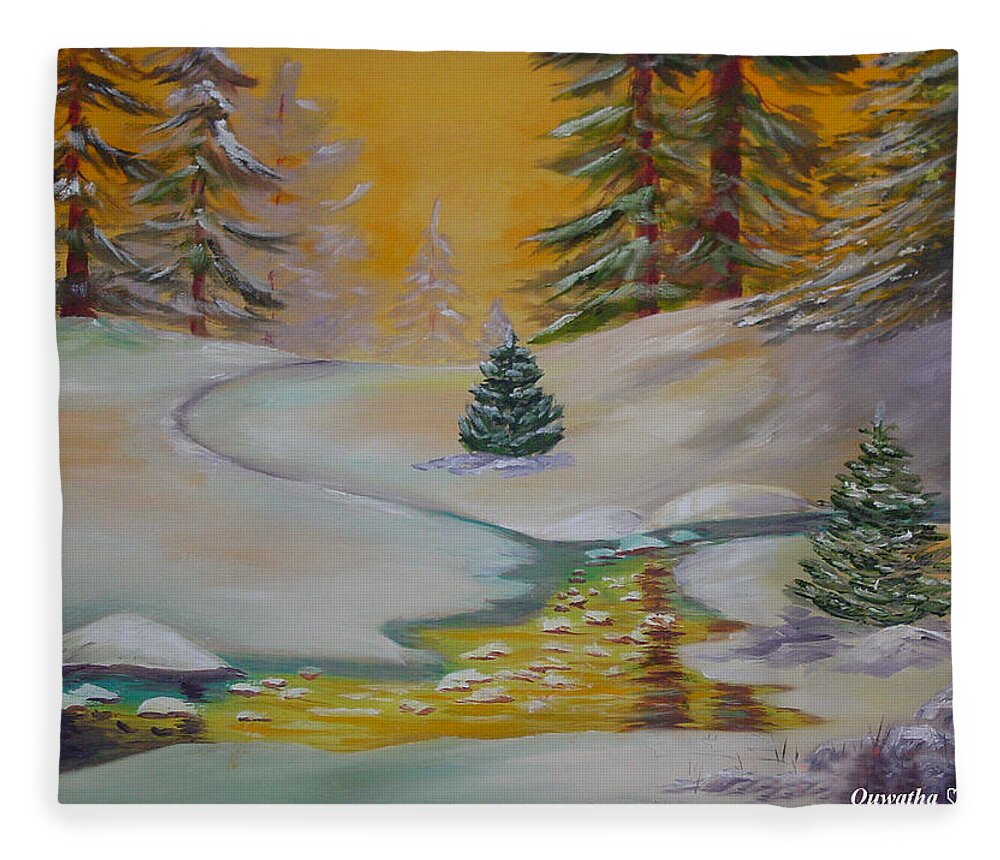 Winter Fleece Blanket featuring the painting Winter by Quwatha Valentine