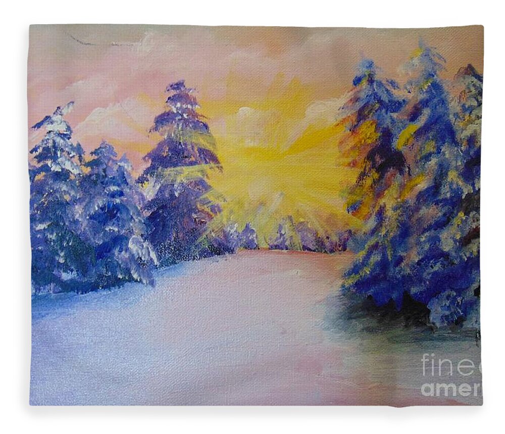Winter Fleece Blanket featuring the painting Winter by Saundra Johnson