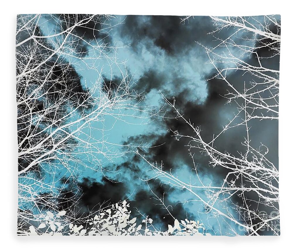 Abstract Landscape Fleece Blanket featuring the photograph Winter sky and trees green black and white by Itsonlythemoon
