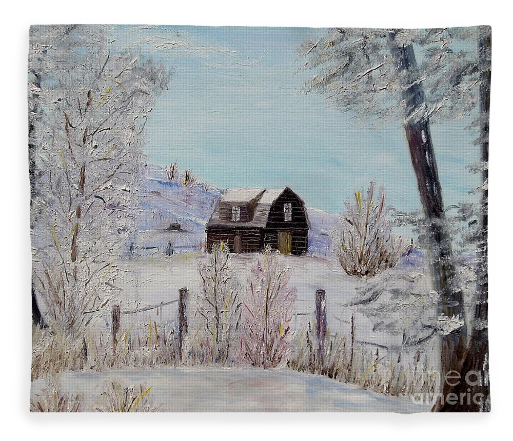 Winter Fleece Blanket featuring the painting Winter solace by Marilyn McNish