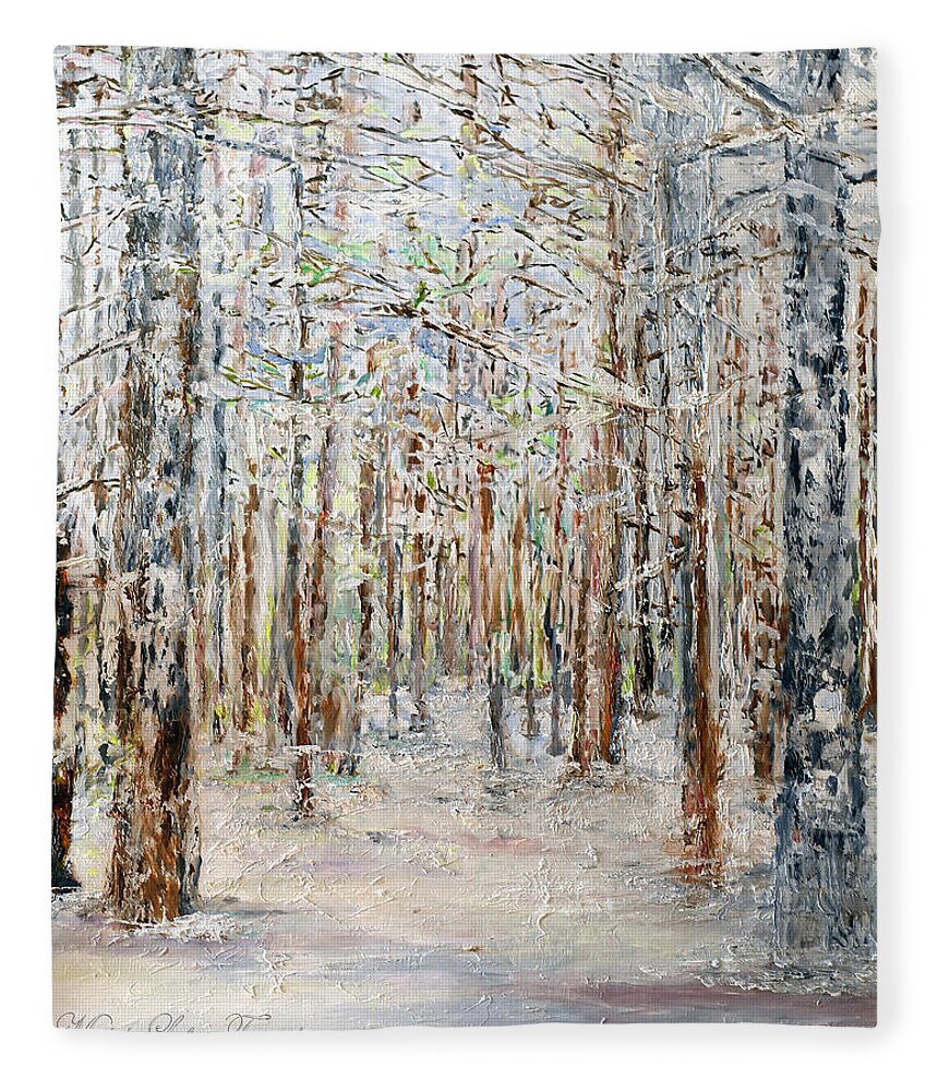 Winter Fleece Blanket featuring the painting Wintry Woods by Michele A Loftus