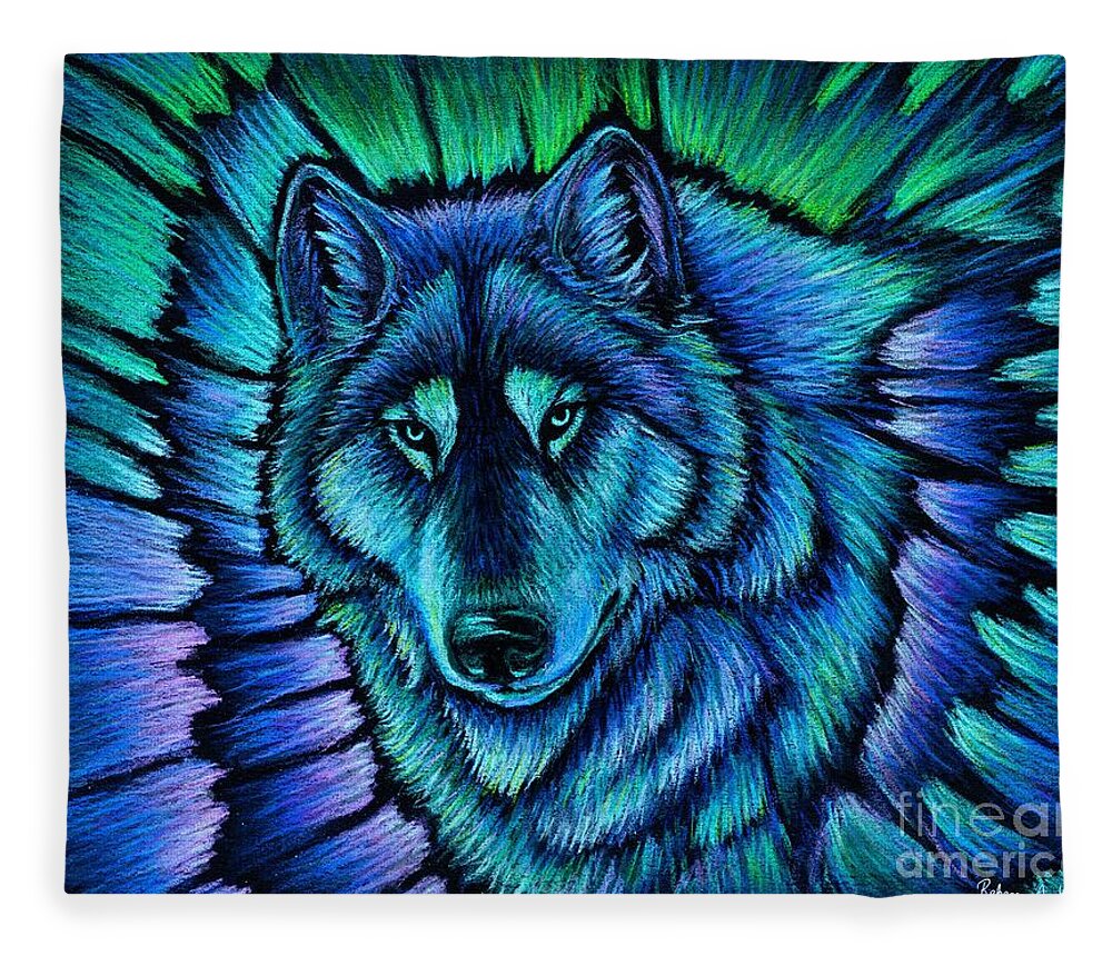 Wolf Fleece Blanket featuring the pastel Wolf Aurora by Rebecca Wang