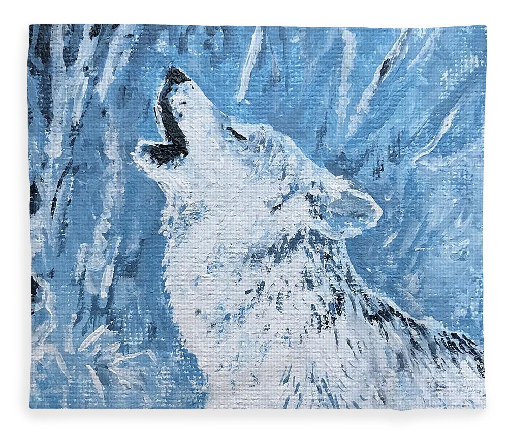 Wolf Fleece Blanket featuring the painting Wolf of the Tetons by ML McCormick