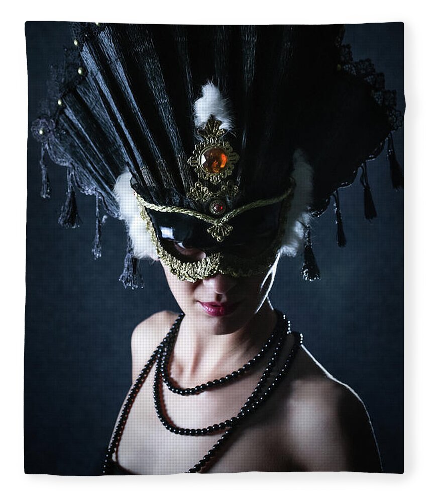 Fashion Fleece Blanket featuring the photograph Woman With Beautiful Carnival Mask by Dimitar Hristov