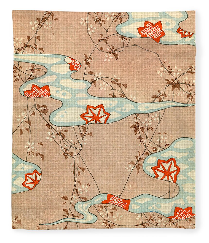 Vintage; Illustration; Graphic Design; Pattern; Japanese; 1880; Woodblock Print; Nobody; Meiji; Kimono; Textile Design; Pattern Book; Fall; Autumn; Leaves; Vines; Abstract Fleece Blanket featuring the painting Woodblock Print of Fall Leaves by Japanese School