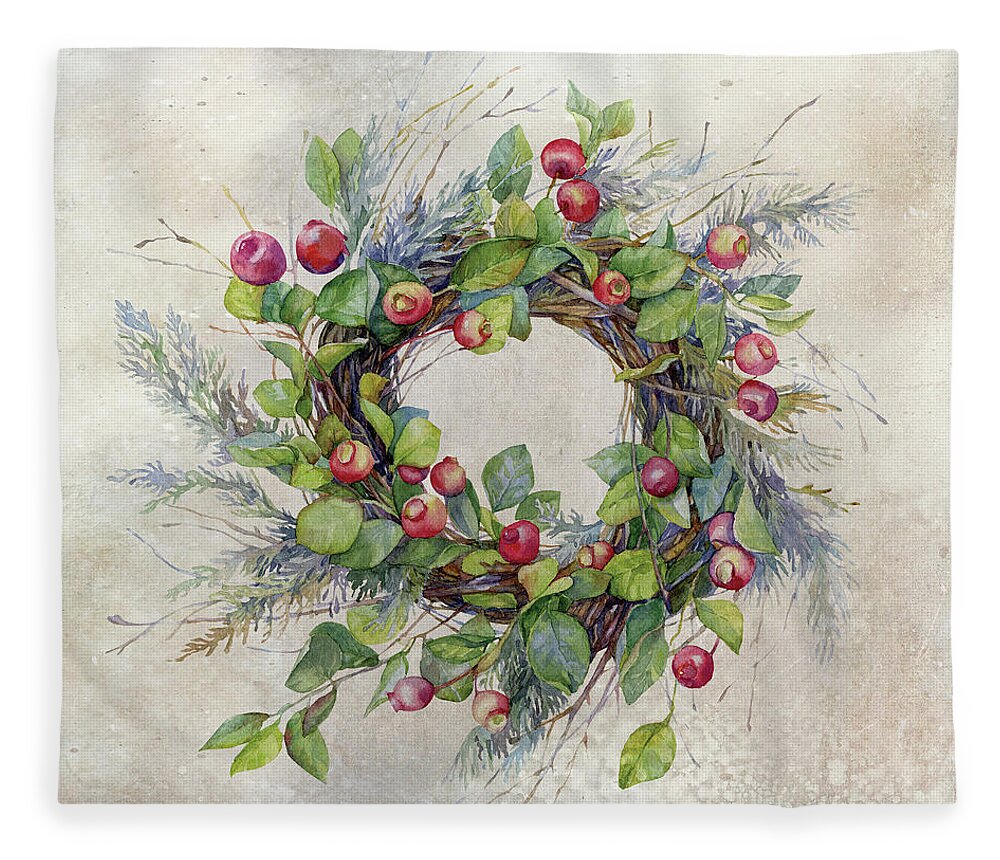 Berries Fleece Blanket featuring the digital art Woodland Berry Wreath by Colleen Taylor