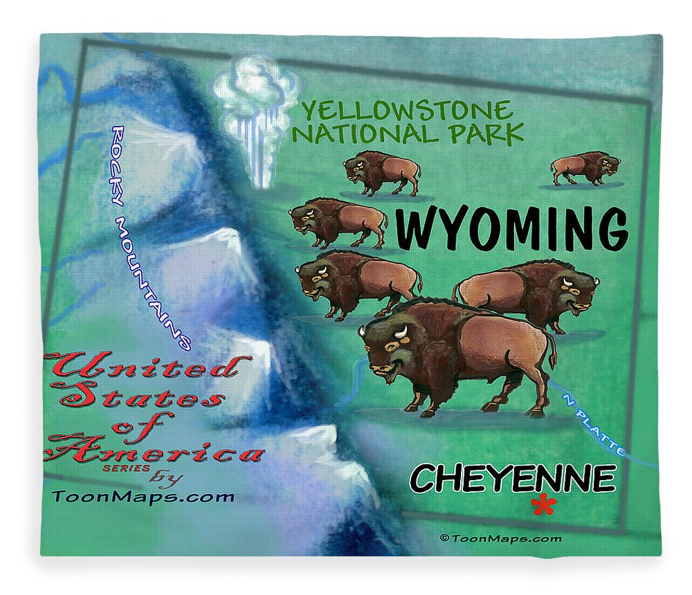 Wyoming Fleece Blanket featuring the digital art Wyoming Fun MAp by Kevin Middleton