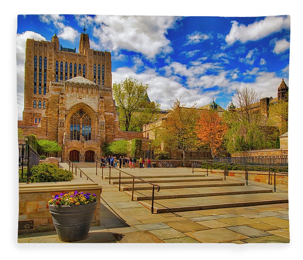 Yale University Fleece Blanket featuring the photograph Yale University Sterling Library II by Susan Candelario