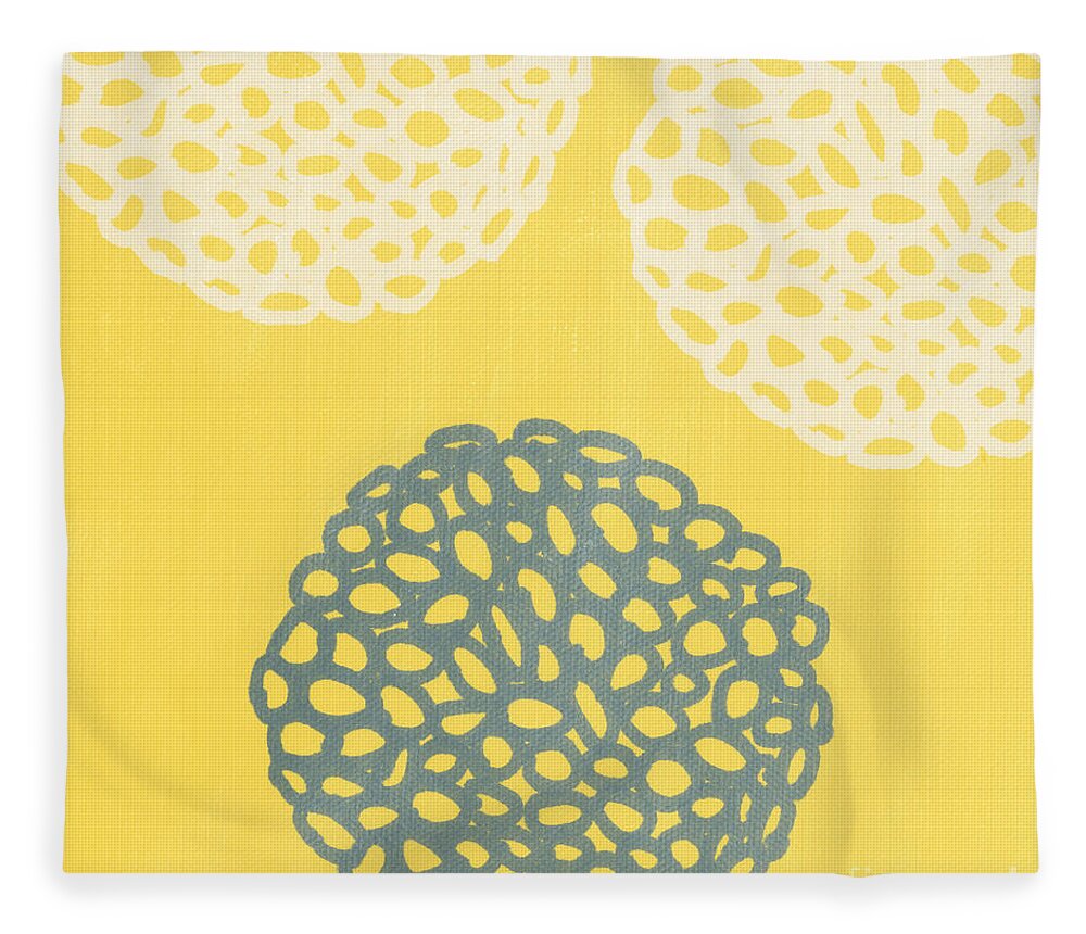 Yellow Fleece Blanket featuring the painting Yellow and Gray Garden Bloom by Linda Woods