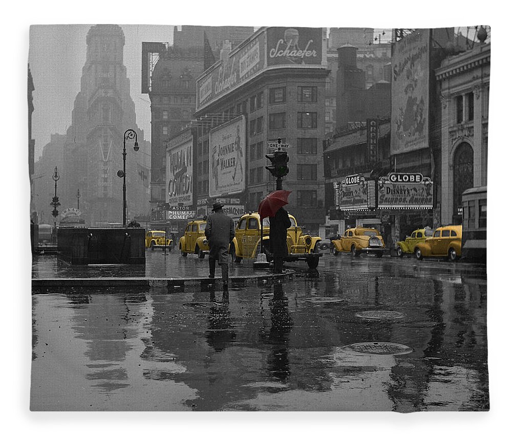 Times Square Fleece Blanket featuring the photograph Yellow Cabs New York by Andrew Fare