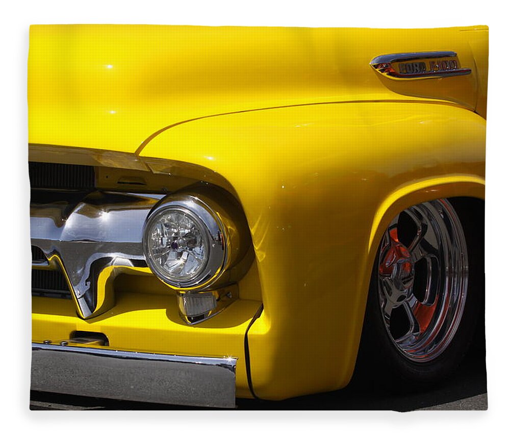Ford Fleece Blanket featuring the photograph Yellow custom Ford F100 by Jeff Floyd CA