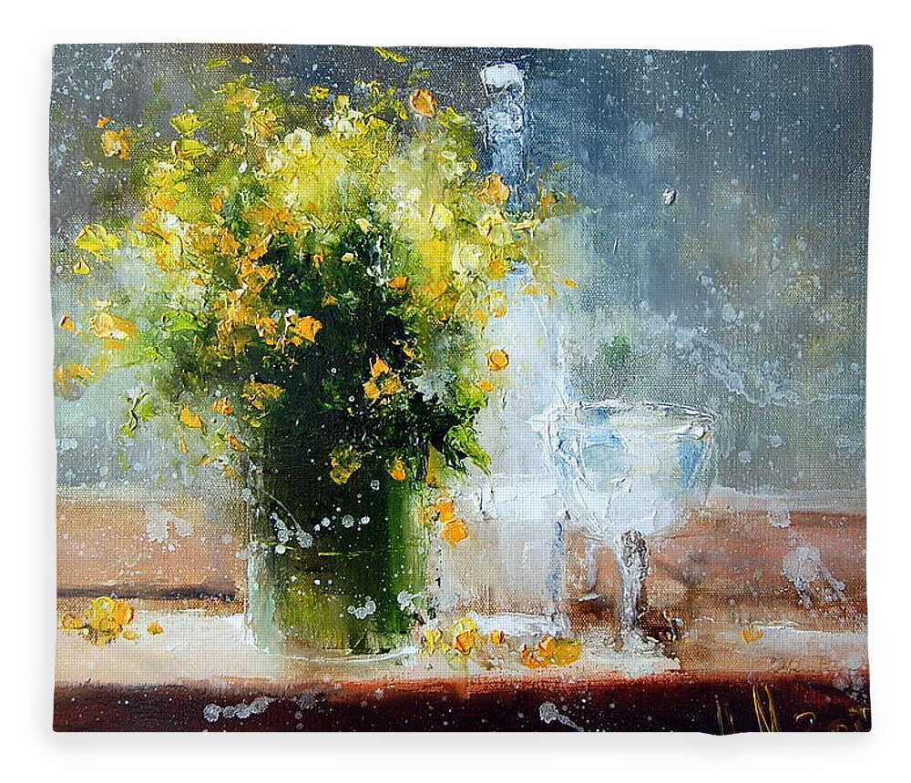 Russian Artists New Wave Fleece Blanket featuring the painting Yellow Flowers by Igor Medvedev