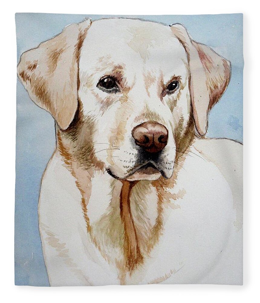 Lab Fleece Blanket featuring the painting Yellow Lab by Christopher Shellhammer