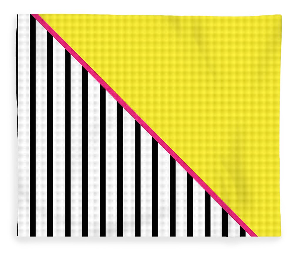 Yellow Fleece Blanket featuring the digital art Yellow Pink And Black Geometric by Linda Woods