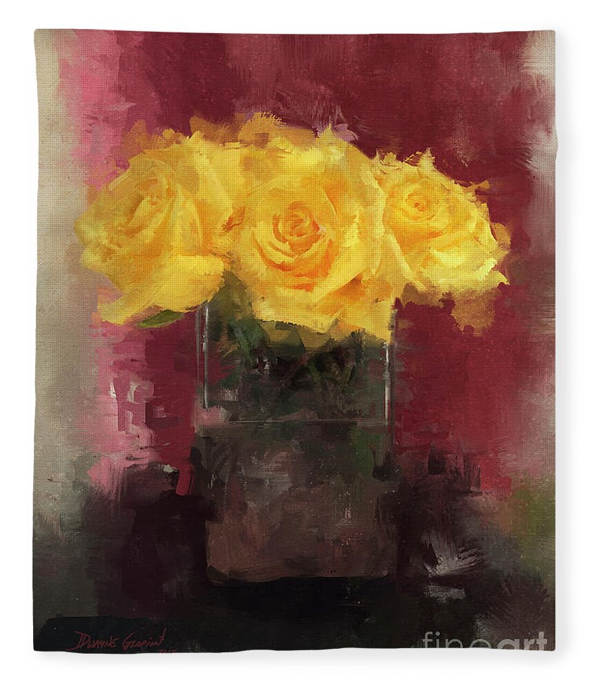 Flowers Fleece Blanket featuring the digital art Yellow Roses by Dwayne Glapion