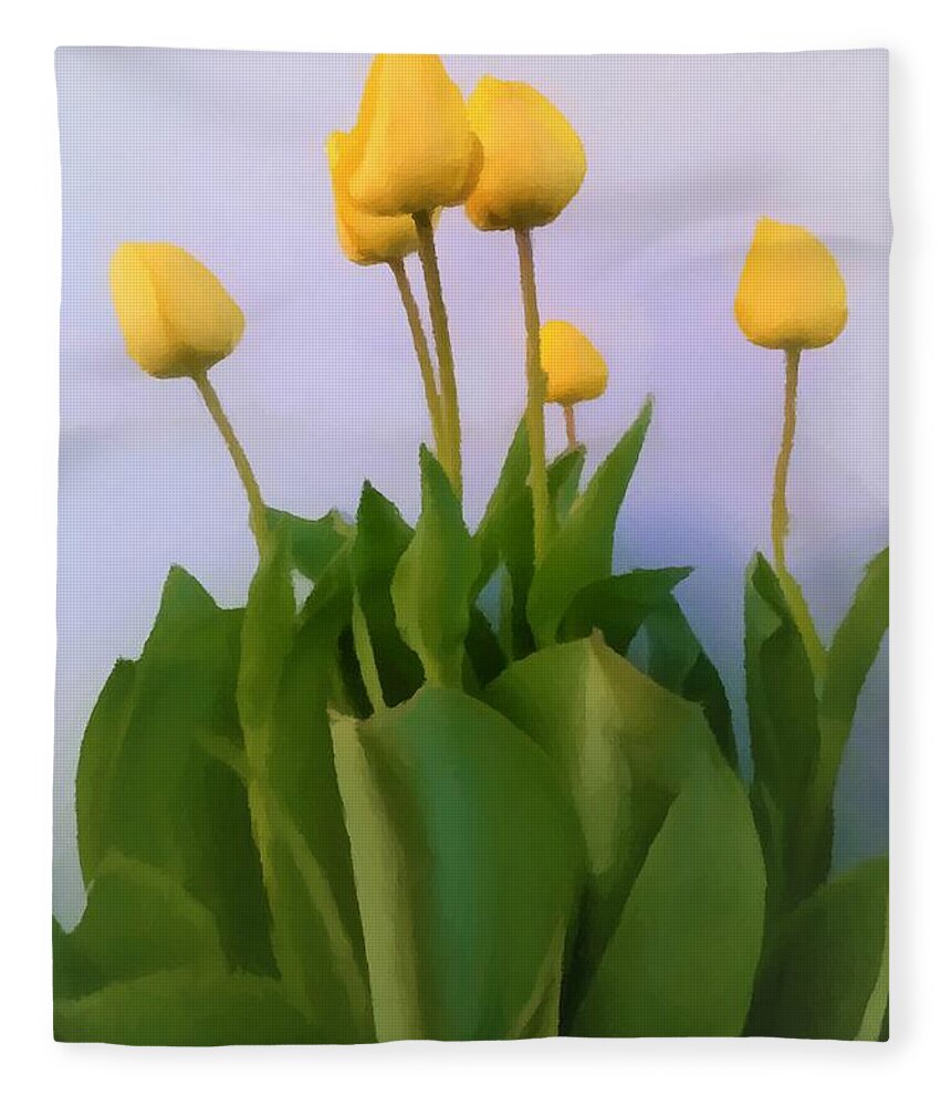 Digital Art Fleece Blanket featuring the digital art Yellow Tulips Painting by Delynn Addams