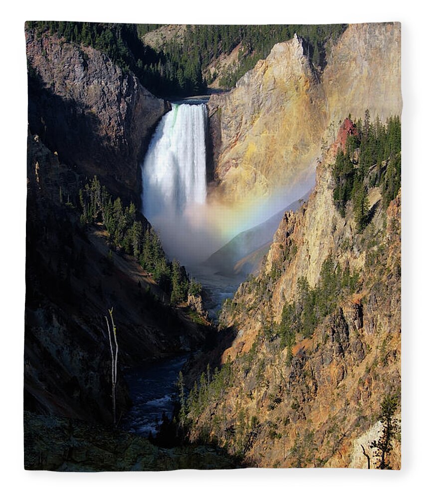National Park Fleece Blanket featuring the photograph Yellowstone Lower Falls by Brett Pelletier