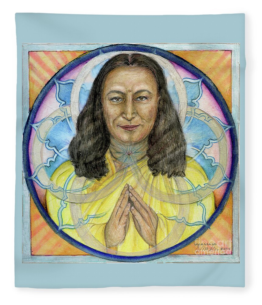 Mandala Fleece Blanket featuring the painting Yogananda by Jo Thomas Blaine