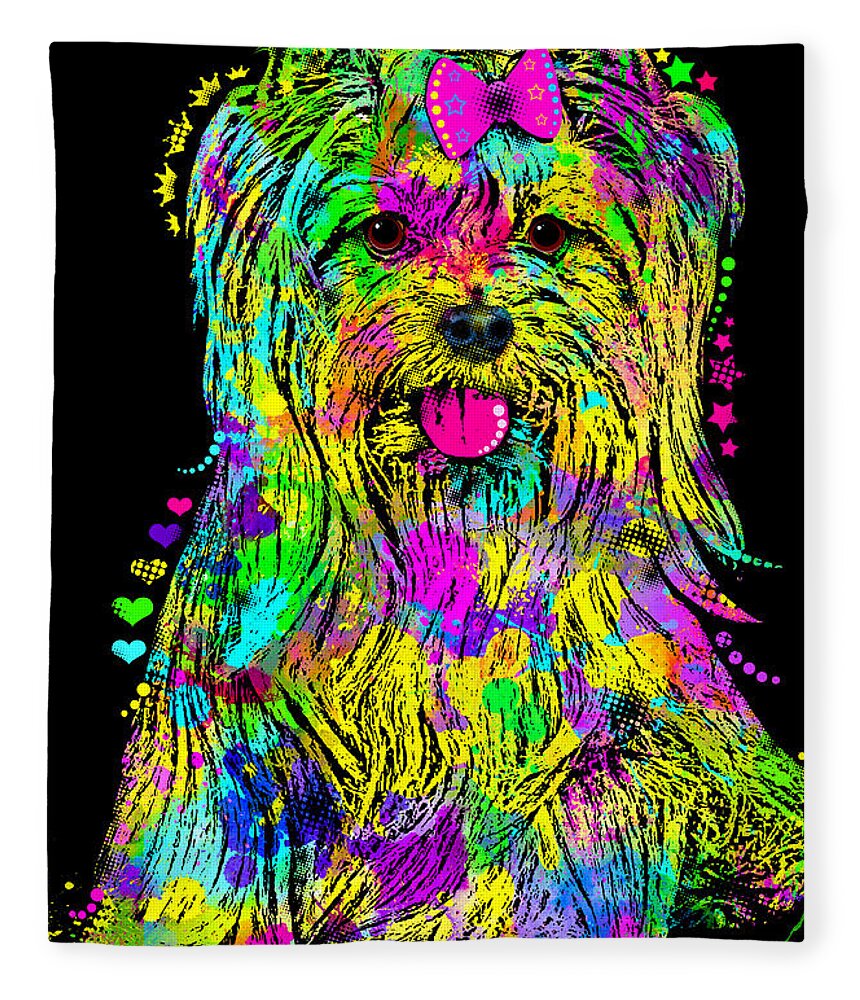 Yorkshire Terrier Fleece Blanket featuring the digital art Yorkie Beauty by Zaira Dzhaubaeva