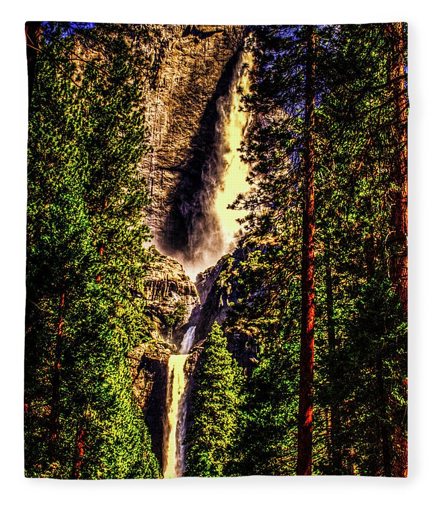 California Fleece Blanket featuring the photograph Yosemite Falls Framed by Ponderosa Pines by Roger Passman