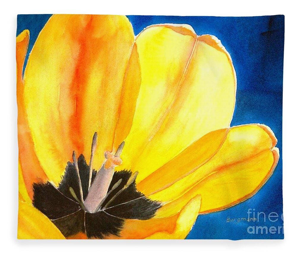 Tulip Fleece Blanket featuring the painting You Are My Sunshine by Petra Burgmann