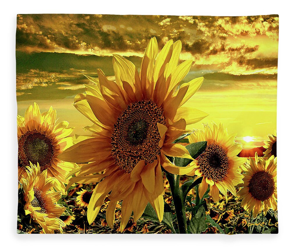 Sunflower Fleece Blanket featuring the mixed media Sunflowers Dancing in the Sun by Dave Lee