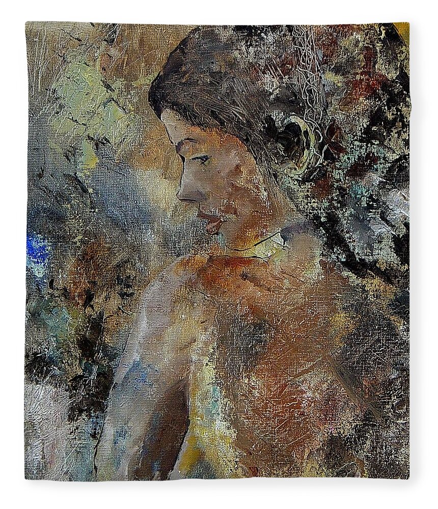 Girl Fleece Blanket featuring the painting Young Girl 45156987 by Pol Ledent