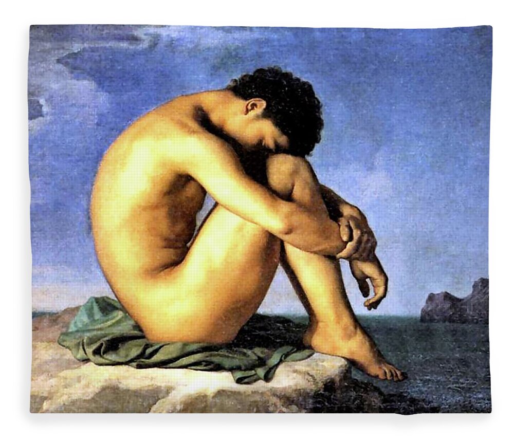 Young Man By The Sea Fleece Blanket featuring the painting Young Man by the Sea by Hippolyte Flandrin
