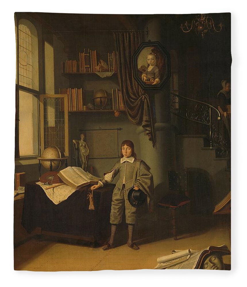 Young Man In A Study Fleece Blanket featuring the painting Young Man in a Study by MotionAge Designs