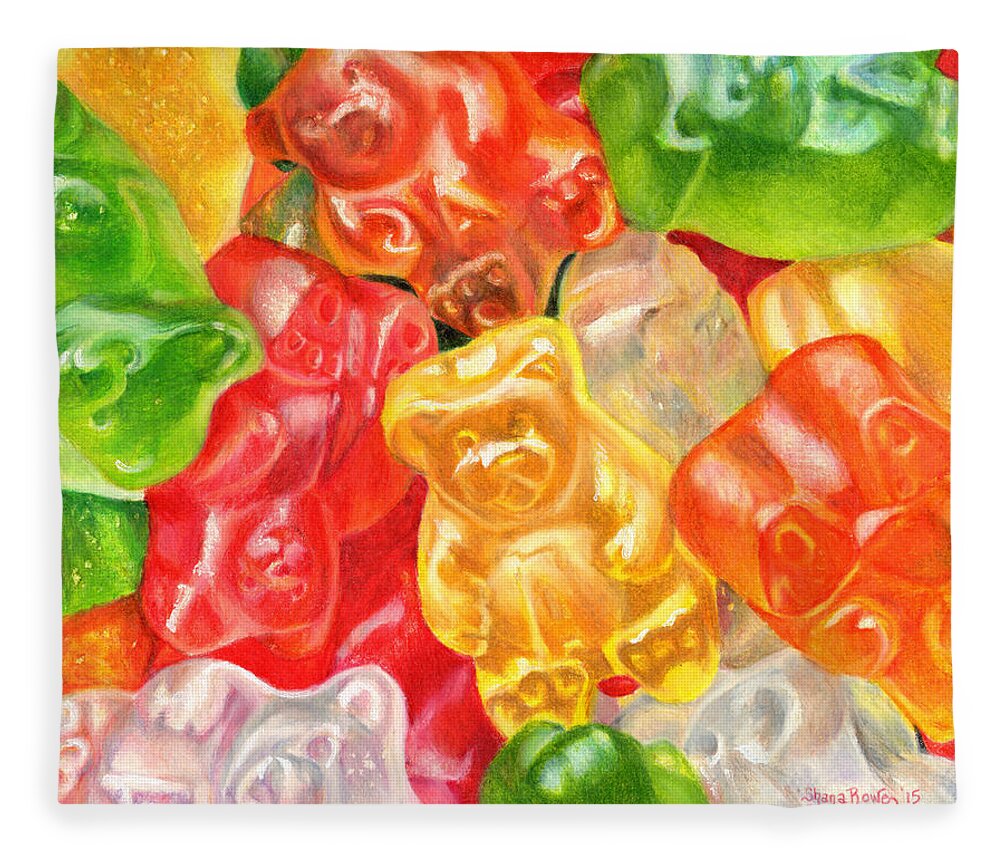 Bear Fleece Blanket featuring the painting Yummy Gummies For Your Tummy by Shana Rowe Jackson
