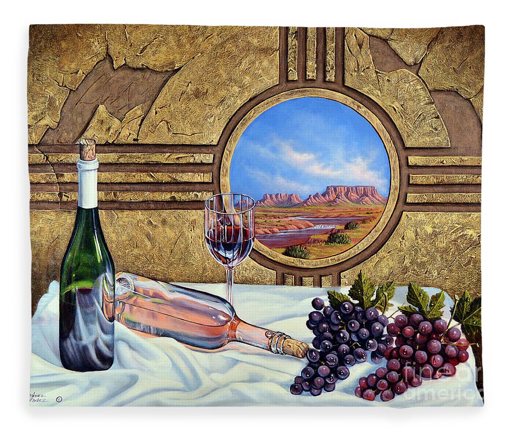 Wine Fleece Blanket featuring the painting Zia Wine by Ricardo Chavez-Mendez