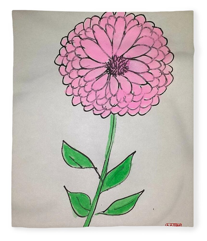 Pink Flower Fleece Blanket featuring the painting Zinnia by Margaret Welsh Willowsilk