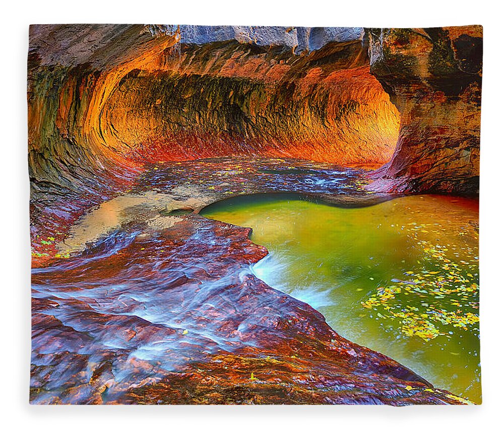 Subway Fleece Blanket featuring the photograph Zion Subway by Greg Norrell